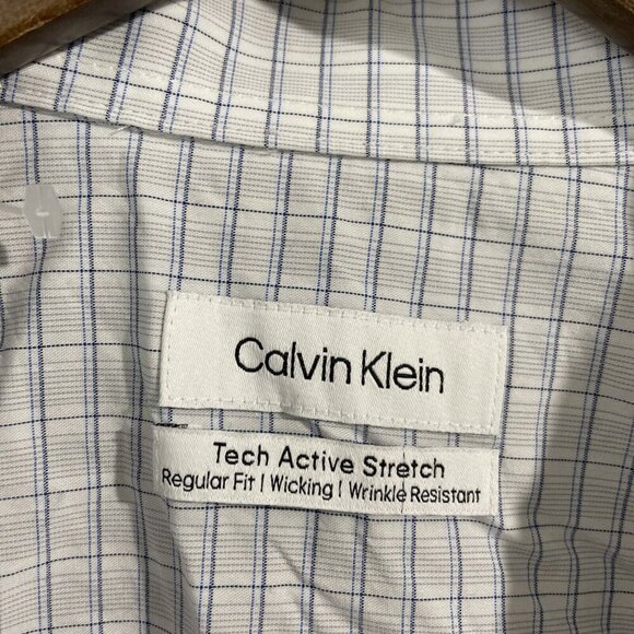 NWOT Calvin Klein Men’s L Performance Dress Shirt, Blue Check - Picture 5 of 9